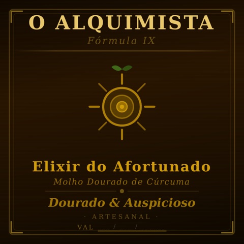 Rótulo Elixir do Afortunado — Molho Dourado de Cúrcuma