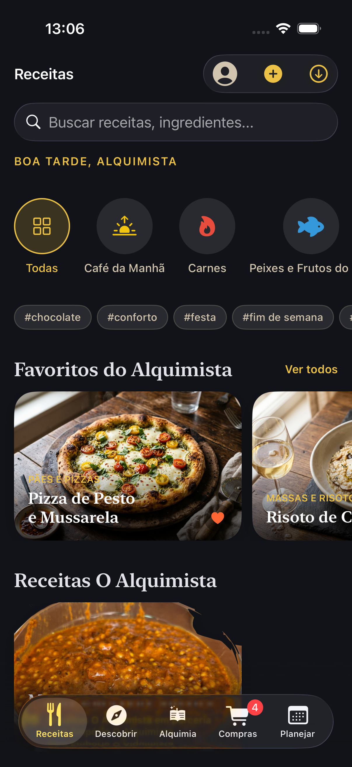 Catálogo de receitas no OAlquimista