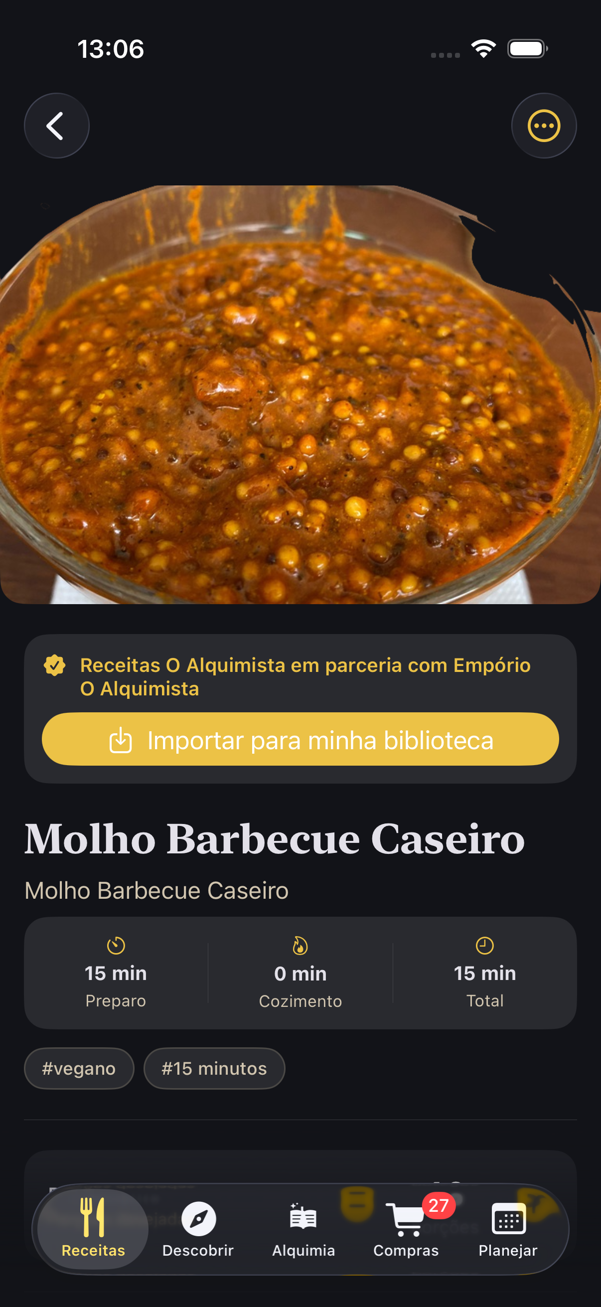Detalhe de receita no OAlquimista
