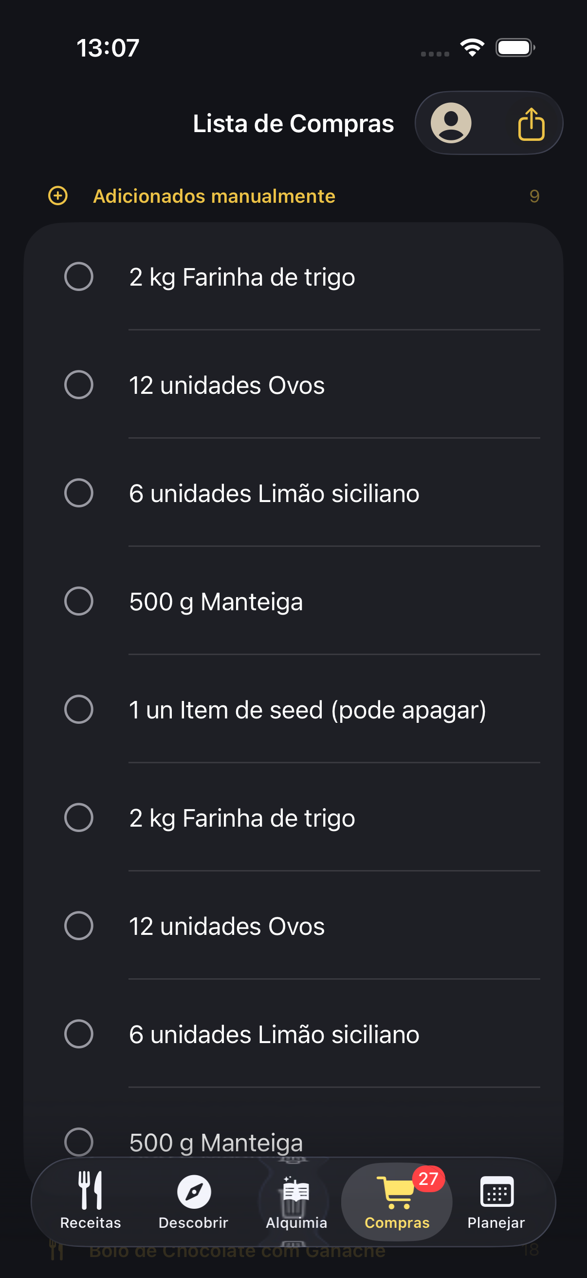 Lista de compras no OAlquimista