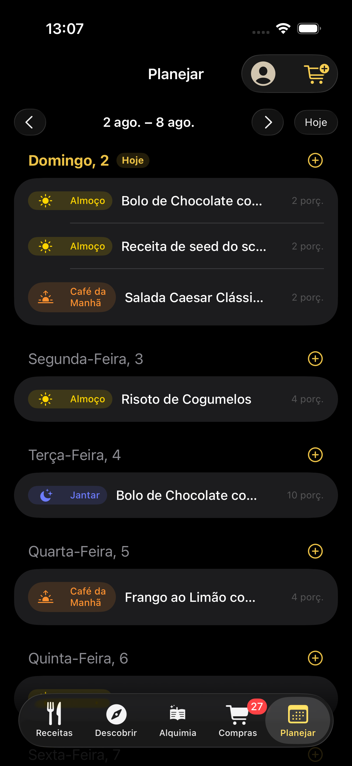Planejador de refeições no OAlquimista