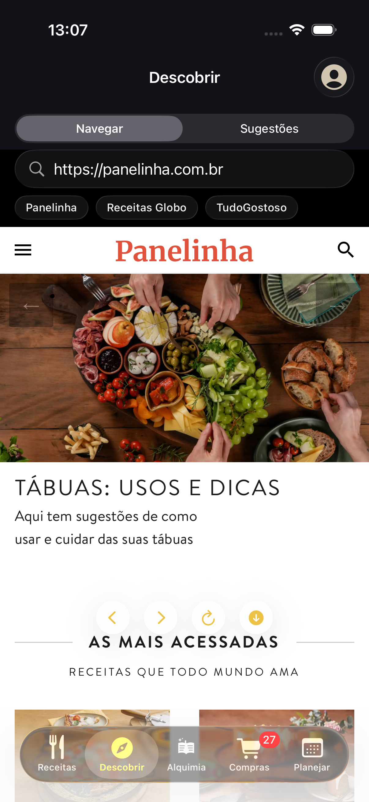 Descobrir receitas no OAlquimista